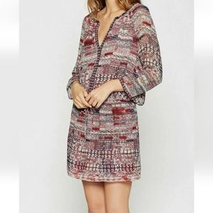 JOIE Sz S AILI SPLIT NECK 3/4 SLEEVE PULLOVER SILK DRESS MEDINA MAUVE